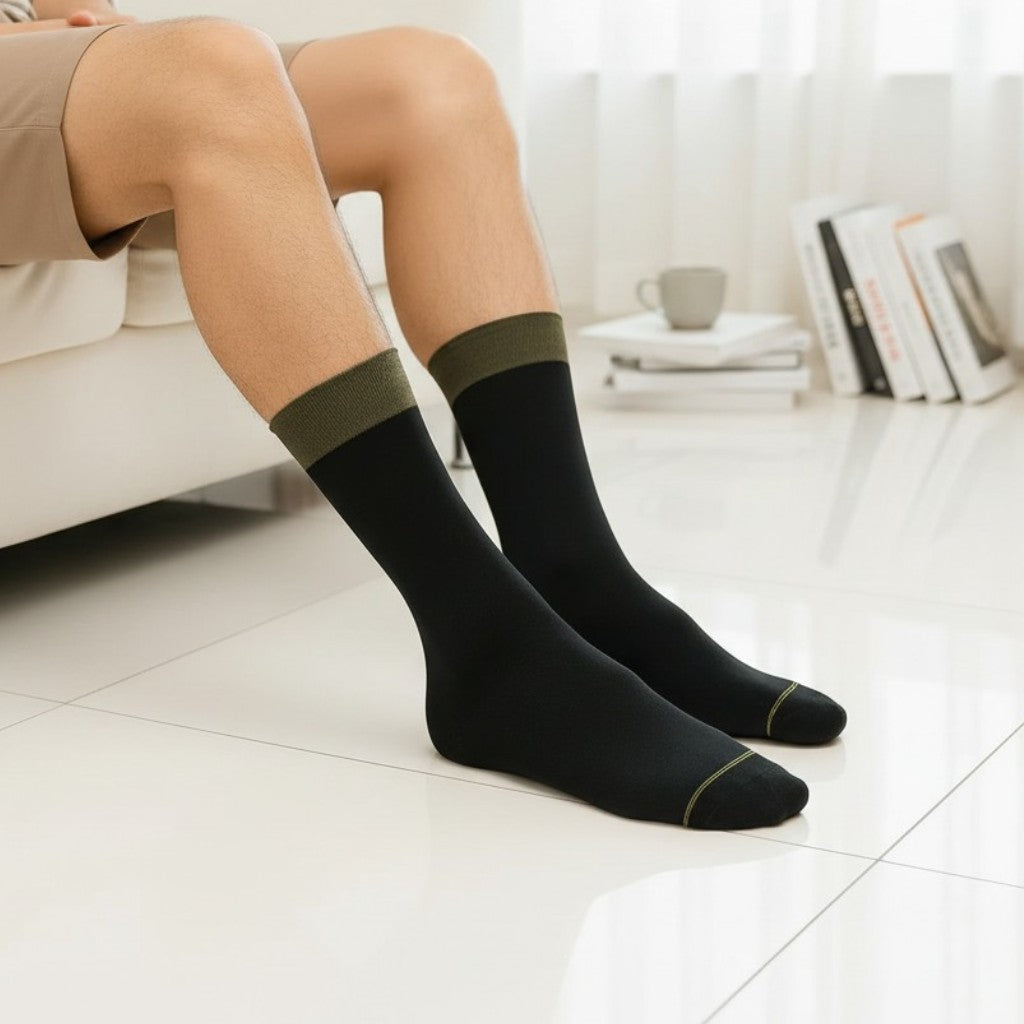 Black Socks With Dark Green Cuff