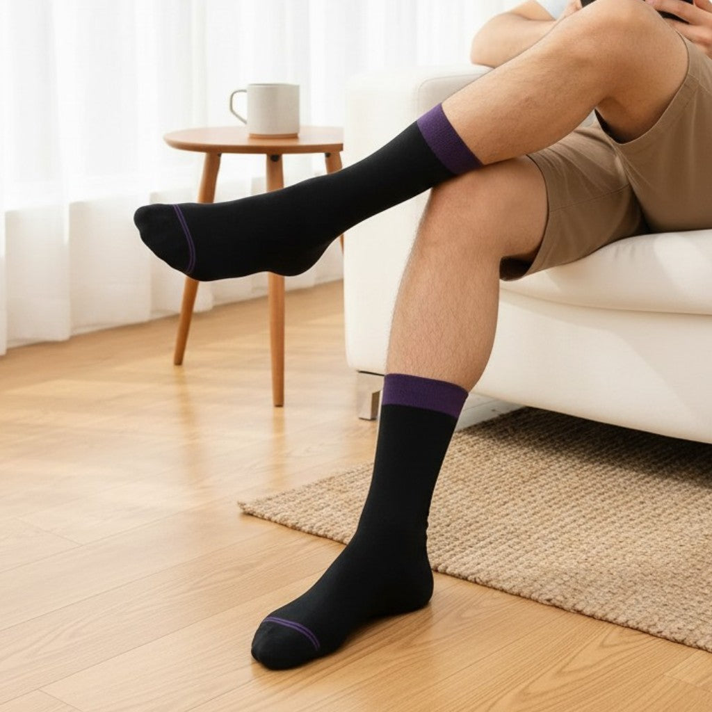 Black Socks With Purple Cuff