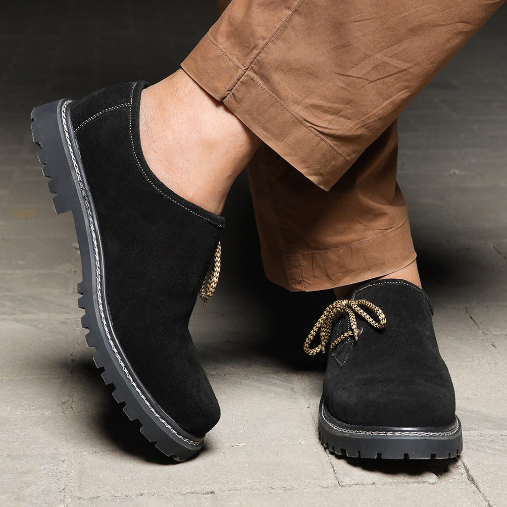 black shoes with side laces