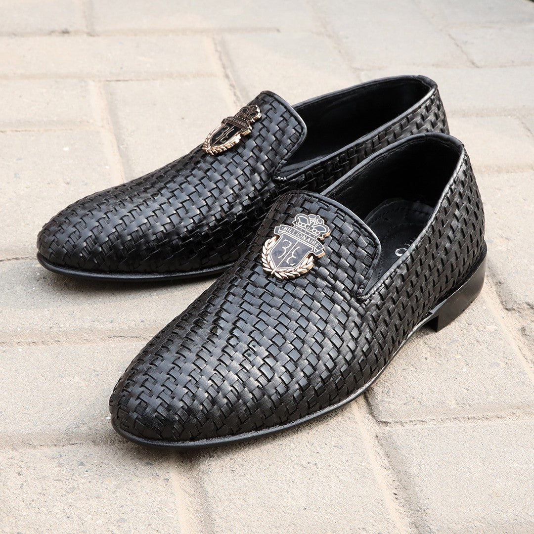 knitted Black leather shoes